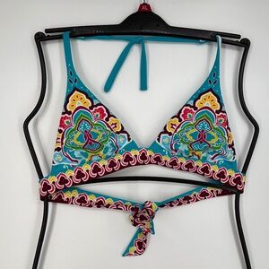 Victoria's Secret Womens Medium Triangle Bikini Top Multi Color Medallion Halter